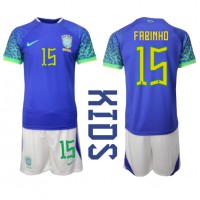 Koszulka piłkarska Brazylia Fabinho #15 Strój wyjazdowy dla dzieci MŚ 2022 tanio Krótki Rękaw (+ Krótkie spodenki)